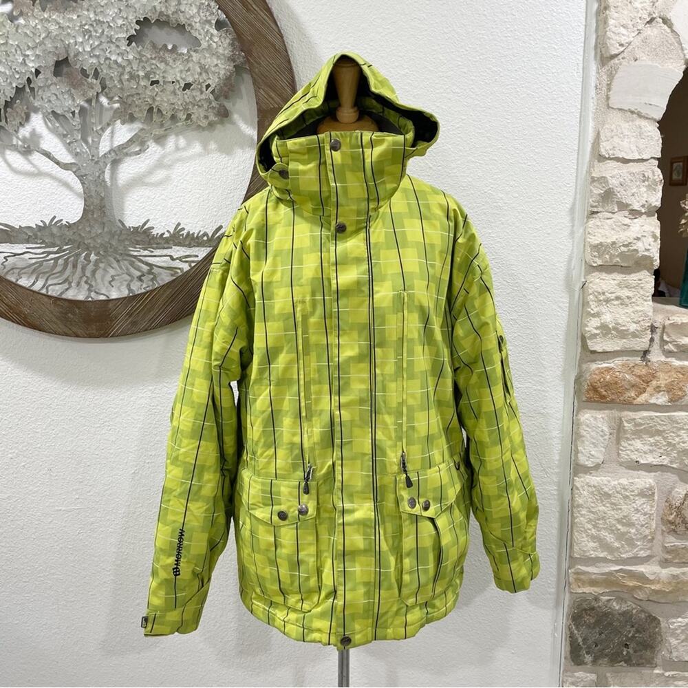 Morrow Ski Snowboarding Jacket Waterproof Neon Green Plaid Large